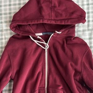 Brandy Melville Burgundy Zip Hoodie with White Drawstrings